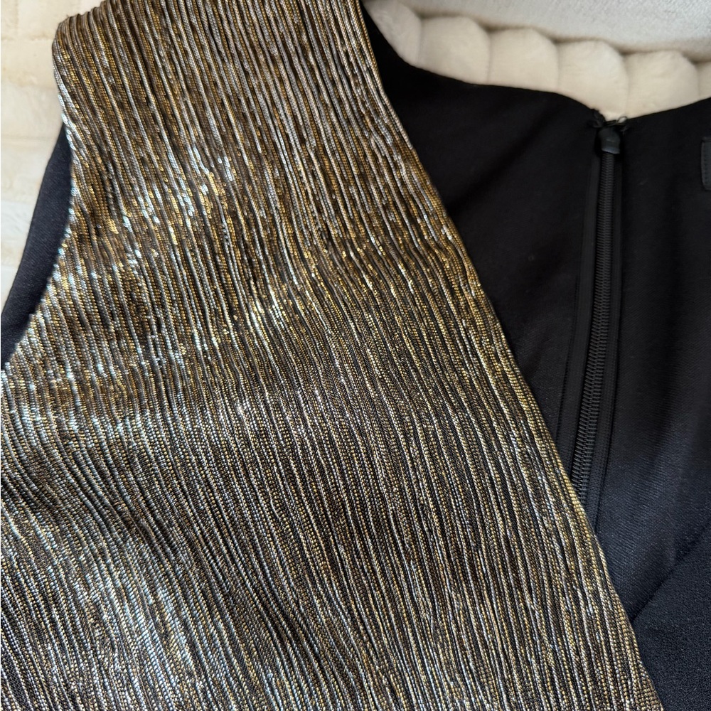 Tahari Arthur Levine Black Gold Metallic Cocktail Dress Quiet Luxury mob wife 8 - Picture 3 of 10